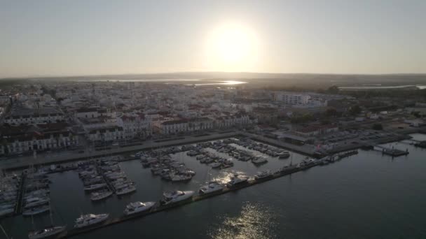 Aerial View Vila Real Santo Antonio Marina Portugal Sunset Англійською — стокове відео