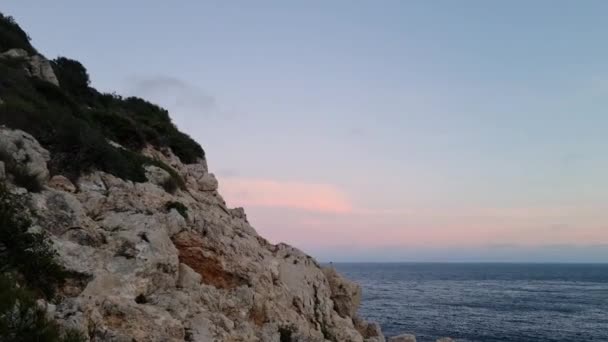 Beautiful Little Beach Rocks Sunset Spain — Stock Video