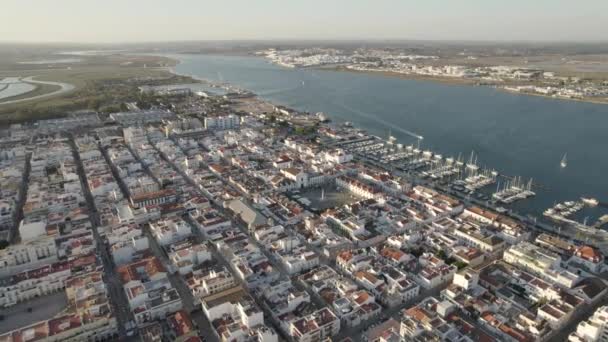 Vila Real Santo Antonio City Algarve Πορτογαλία Σκάφη Αγκυροβολημένα Στη — Αρχείο Βίντεο
