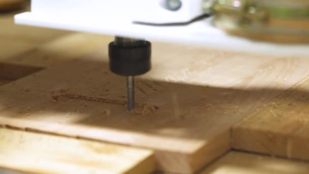Cnc Machine Cutting Wooden Board Closeup Image Homemade Cnc Machine — Stockvideo