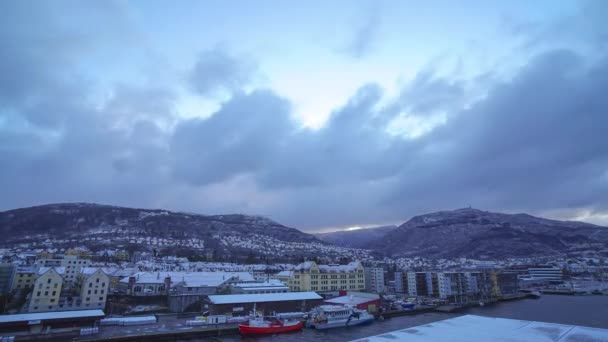 Zonsopgang Winter Boven Bergen Noorwegen — Stockvideo