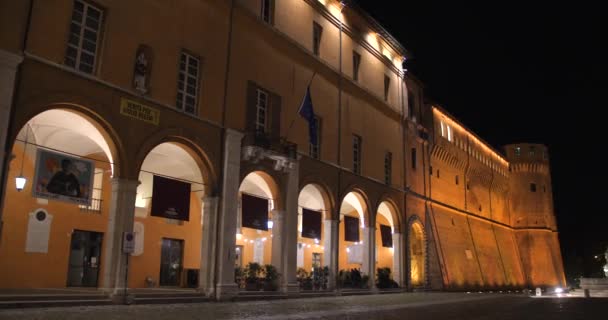 Fachada Exterior Estruturas Medievais Praça Principal Durante Noite Cesena Norte — Vídeo de Stock