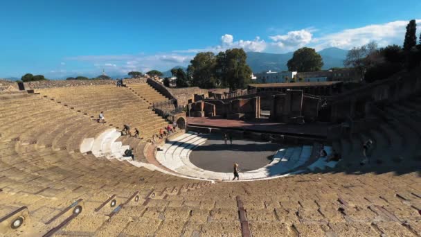 Widok Tyłu Kierunku Sceny Starożytnego Miasta Teatru Pompejów — Wideo stockowe