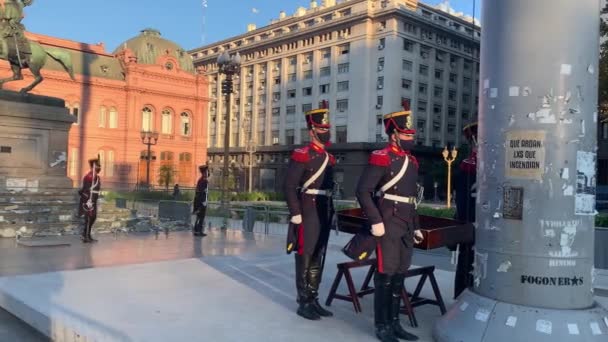 Honor Guards Retire National Flag Plaza Mayo Buenos Aires Argentina — Stok video