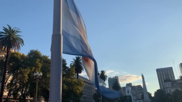 Lowering National Argentine Flag End Day Casa Rosada Waving Wind — ストック動画