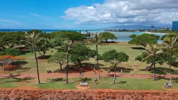 Aerial View People Segways Riding Path Oahu Hawaii — Stockvideo