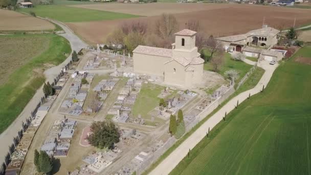 Aerial View Roman Church Cemetery France Europe — 图库视频影像