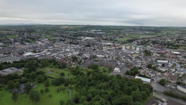 Tralee Town Centre County Kerry Ireland Panning Drone Aerial View — Video