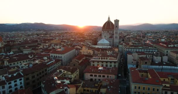 Beautiful Sunrise Famous Dome Florence Cathedral Italy Aerial Drone View — 비디오