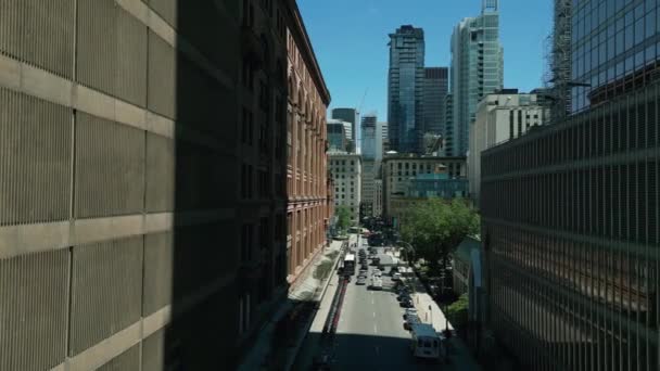 Cinematic Urban Drone Footage Aerial View Boulevard Middle Downtown Montreal — Stok video