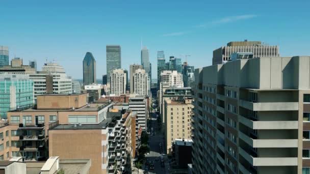 Cinematic Urban Drone Footage Aerial View Buildings Skyscrapers Middle Downtown — Stockvideo