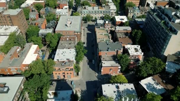 Cinematic Urban Drone Footage Aerial View Buildings Skyscrapers Middle Downtown — ストック動画