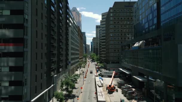 Cinematic Urban Drone Footage Aerial View Boulevard Middle Downtown Montreal — Stockvideo