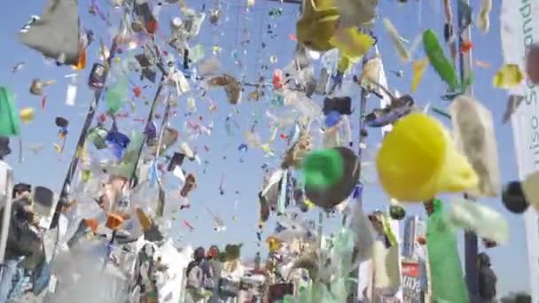 Plastic Objets Hanged Representing Wasting Pollution Concept — Stock Video