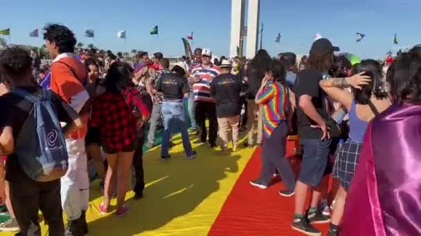 Colorful Visitors Gay Pride Parade City Brasilia — Vídeo de stock