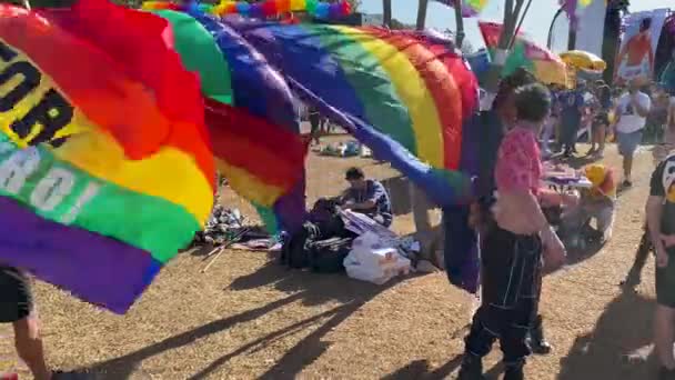 Multiple Colorful Flags Waving Next Visitors Brasilia Gay Pride Parade — Wideo stockowe