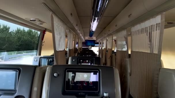 Slow Motion Pov Shot Driving Luxury Bus Screen Road South — Stock Video