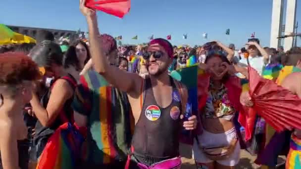 Wide Shot Mass People Present Gay Pride Parade City Brasilia — Wideo stockowe