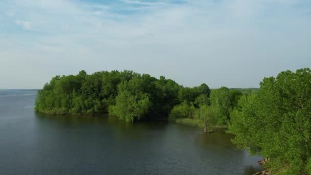 Aerial Drone Shot Mosquito Lake Tree Shore Ohio Midwestern Region — Vídeo de Stock