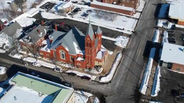 Drone Shot Catholic Church Warren Ohio — Stok video