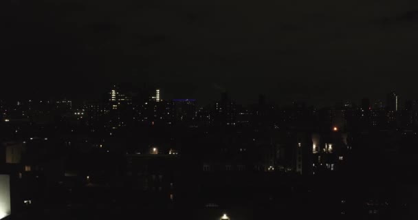 Nighttime Rising Aerial Shot Harlem Neighborhood New York City Winter — Stockvideo