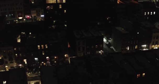 Nighttime Winter Aerial Slight Banking Shot Rooftops Harlem Nyc — Stock Video