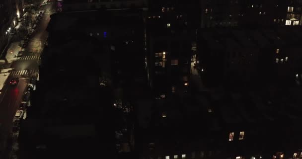 Nighttime Winter Aerial Flyover Brownstone Homes Harlem New York City — Stock Video