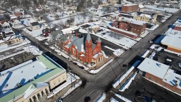 Widok Lotu Ptaka Kościół Rzymskokatolicki Marii Warren Ohio — Wideo stockowe