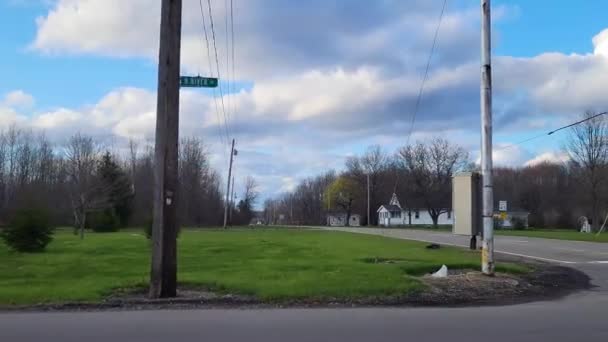 Point View Driving Beautiful Small Town Rural Area Landscape Cloudy — Vídeo de Stock