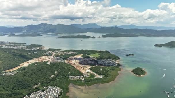 Aerial View Construction Site Civil Foundation Progress Sai Kung Hong — Stockvideo