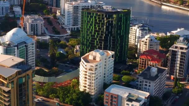 Aerial View Lotus Tower Lambert Street Kangaroo Point Brisbane City — Αρχείο Βίντεο