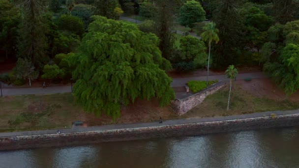 Kangaroo Point Promenade People Strolling Brisbane Queensland Australia Aerial Drone — Stok video