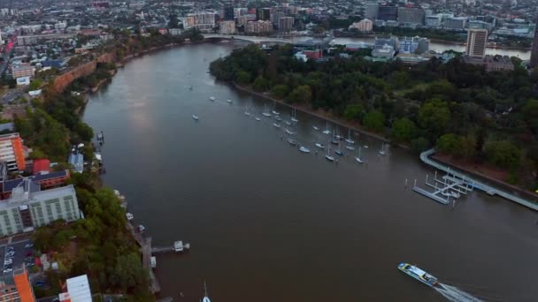 Aerial View Brisbane River Central Business District Brisbane Sunset Qld — ストック動画