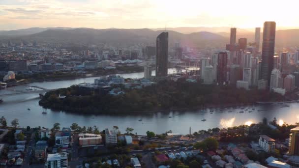 Panoramische Onthulling Van Kangaroo Point Suburb Van Brisbane City Botanische — Stockvideo