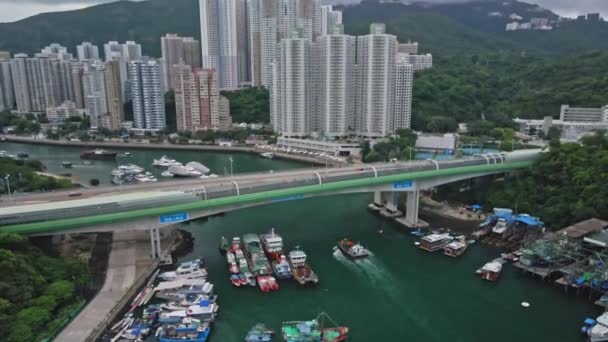 Aerial Drone View Chinese Modern River Bridge Aberdeen Hong Kong — Video Stock
