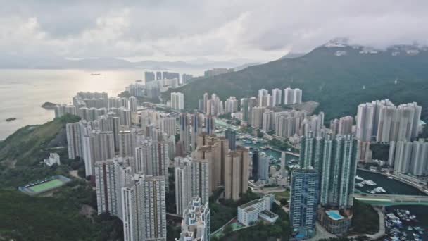 Panoramic Aerial View Aberdeen Chinese City Hong Kong Great Sunlight — стоковое видео