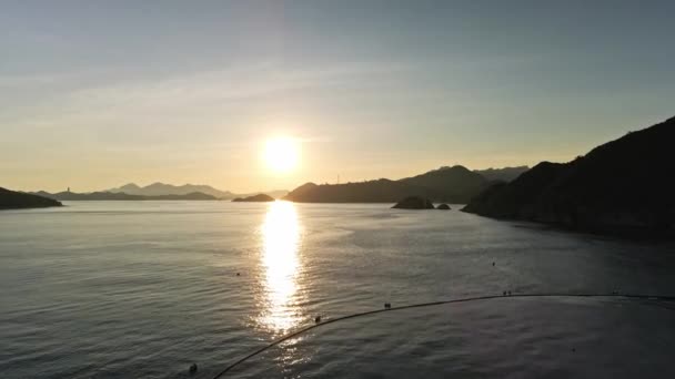 Drone Flying Sun Aerial Evening View Sea — Vídeos de Stock
