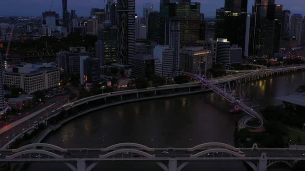 Flug Über Die William Jolly Bridge Sonnenuntergang Über Dem Brisbane — Stockvideo