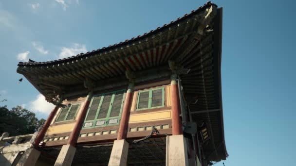 Temple Bongeunsa Nuages Laps Temps Sur Ancien Bâtiment Pagode Traditionnelle — Video