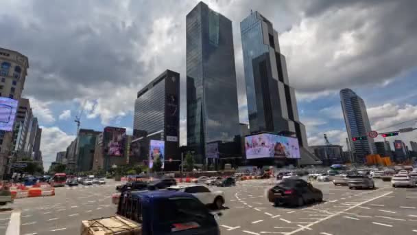 Движение Перекрестке Возле Coex World Trade Center District Сеуле Видом — стоковое видео