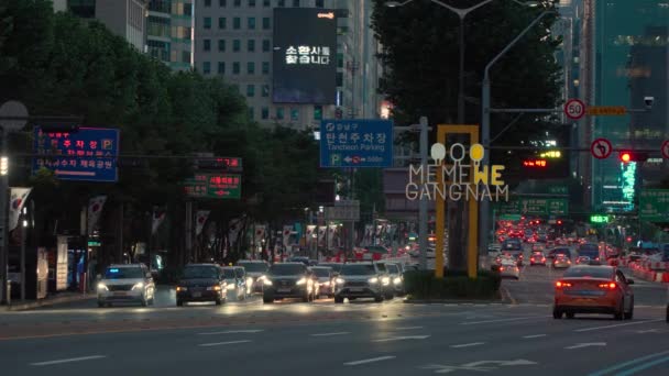 Kreuzung Bezirk Gangnam Der Nacht Autos Roter Ampel Samseong Dong — Stockvideo