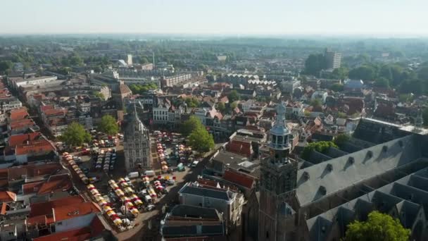 Aerial View Famous Cheese Market Old Town Hall Gouda Netherlands — Stockvideo