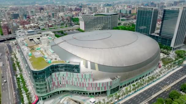 Aerial Birds Eye Shot Big Egg Building Named Taipei Dome — Stock Video