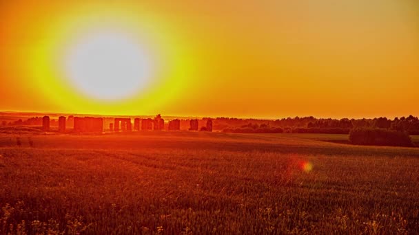 Giant Sunball Setting Stonehenge Smiltene Evening Timelapse — Stockvideo