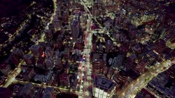 Dolly Aerial View Illuminated Streets Traffic Residential Buildings Las Condes — Stockvideo