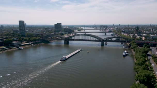 Colonia Alemania Increíble Establecimiento Inauguración Shot Kln Con Famoso Puente — Vídeo de stock