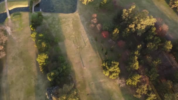 Aerial Overhead Shot People Playing Golf Golf Court Sunset Time — Vídeo de Stock