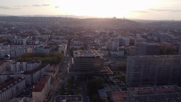 Aerial Flying Sunset Lyon City France — Stock videók