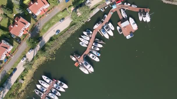 Drone Flyover Top Shot Aerial Bird View Tiny Boats Ships — Wideo stockowe