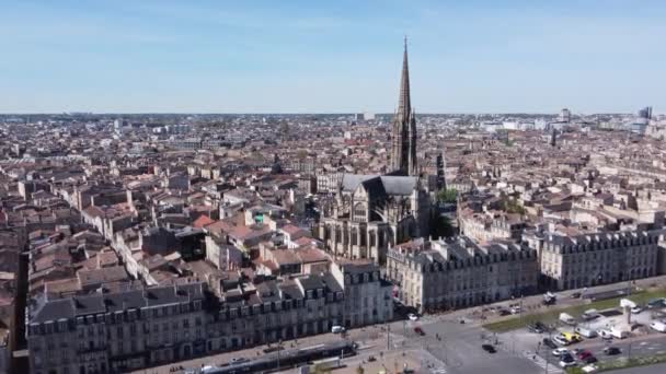 Aerial Flying Basilica Michael Sunny Day Bordeaux France — Stockvideo